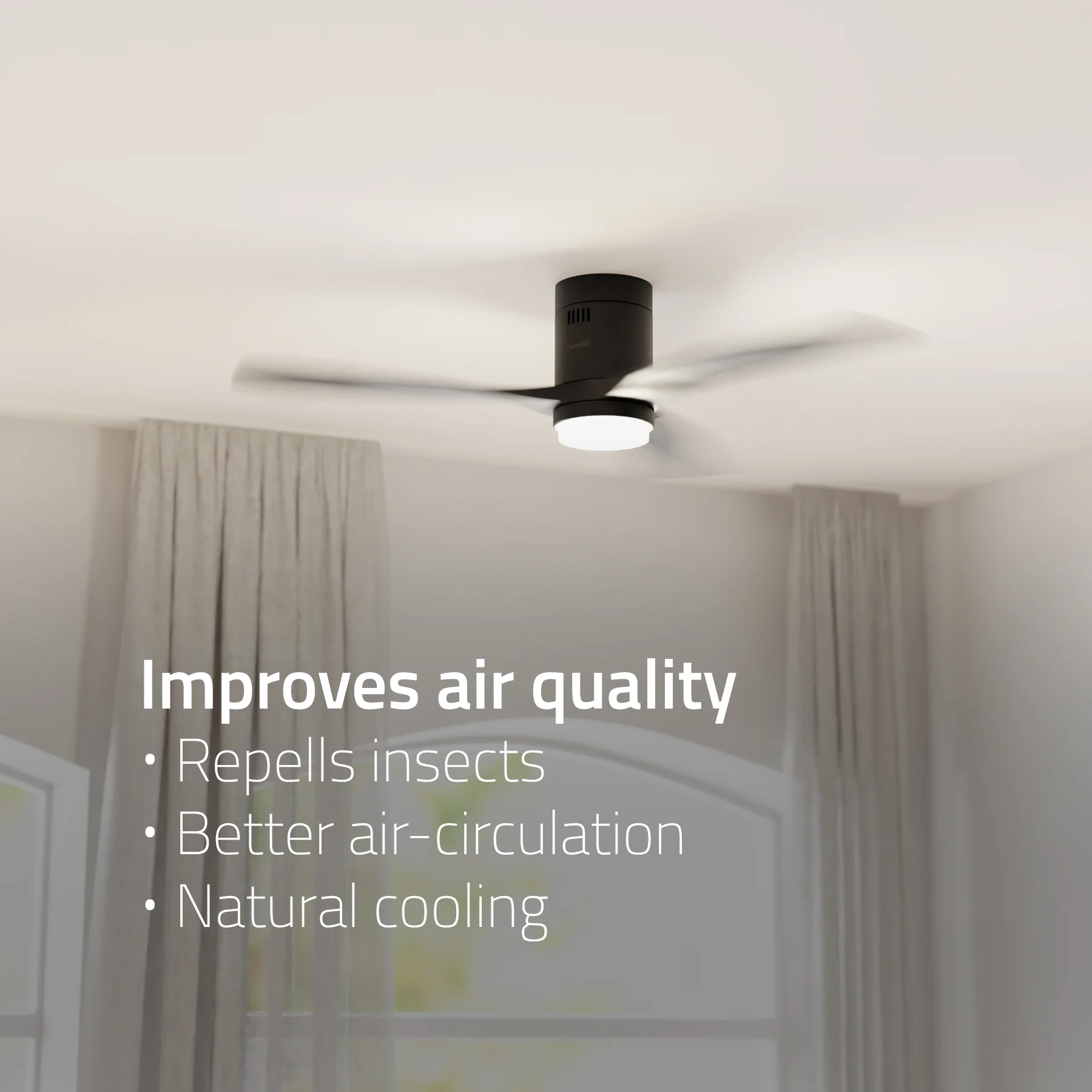 Hombli Smart Ceiling Fan & Light - Black & Black Wood - Image 3