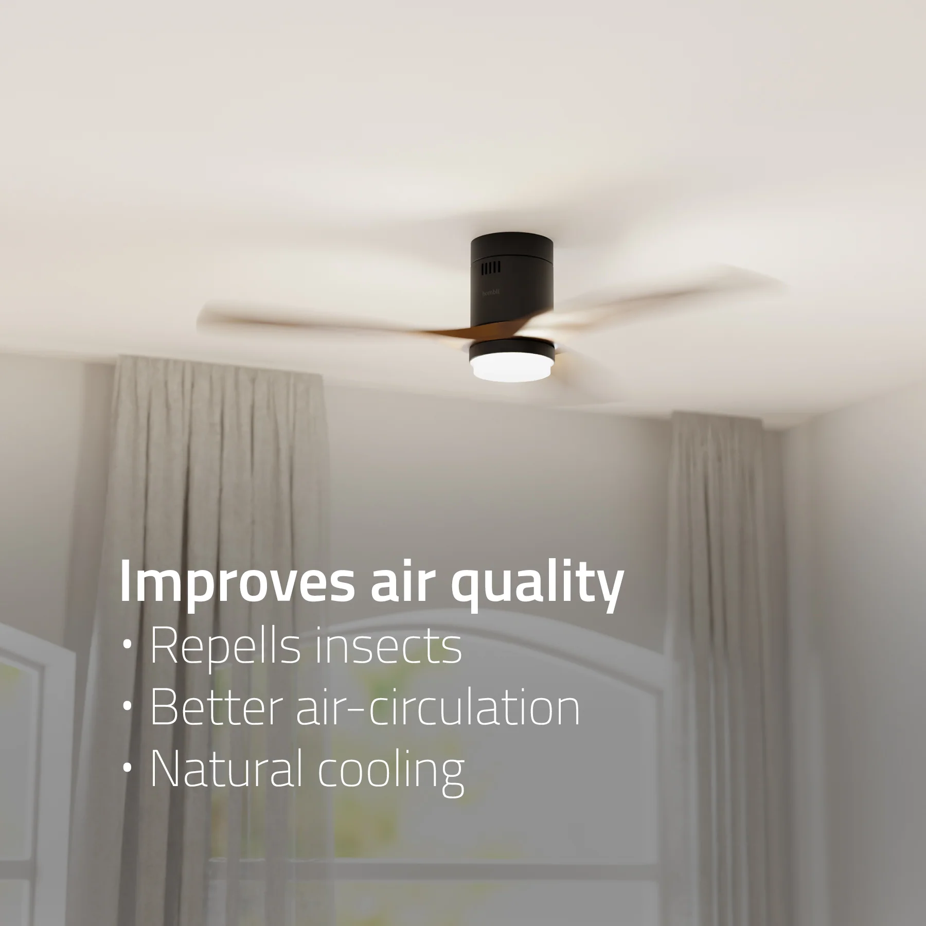 Hombli Smart Ceiling Fan & Light - Black & Dark Wood - Image 3