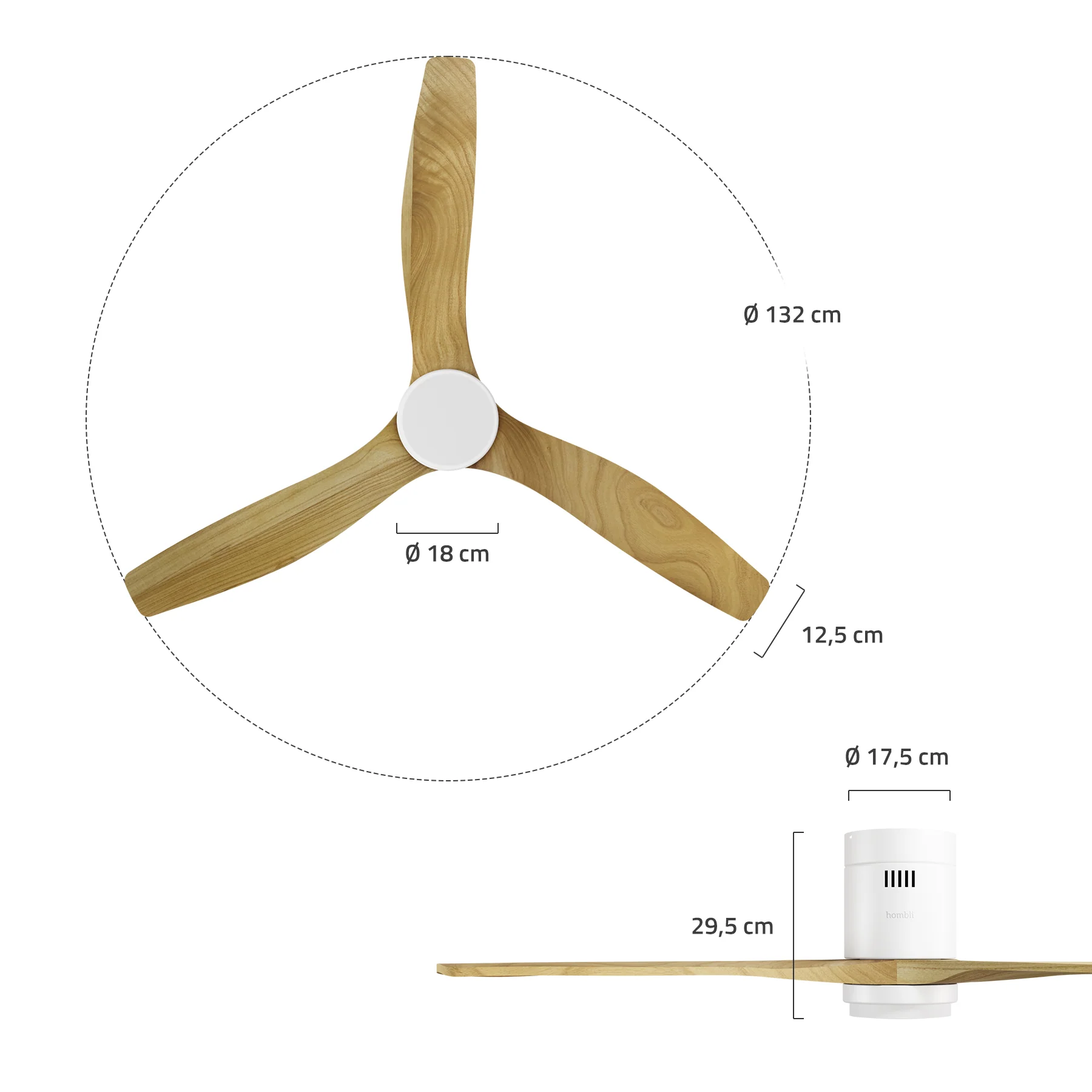 Hombli Smart Ceiling Fan & Light - White & Light Wood - Image 11