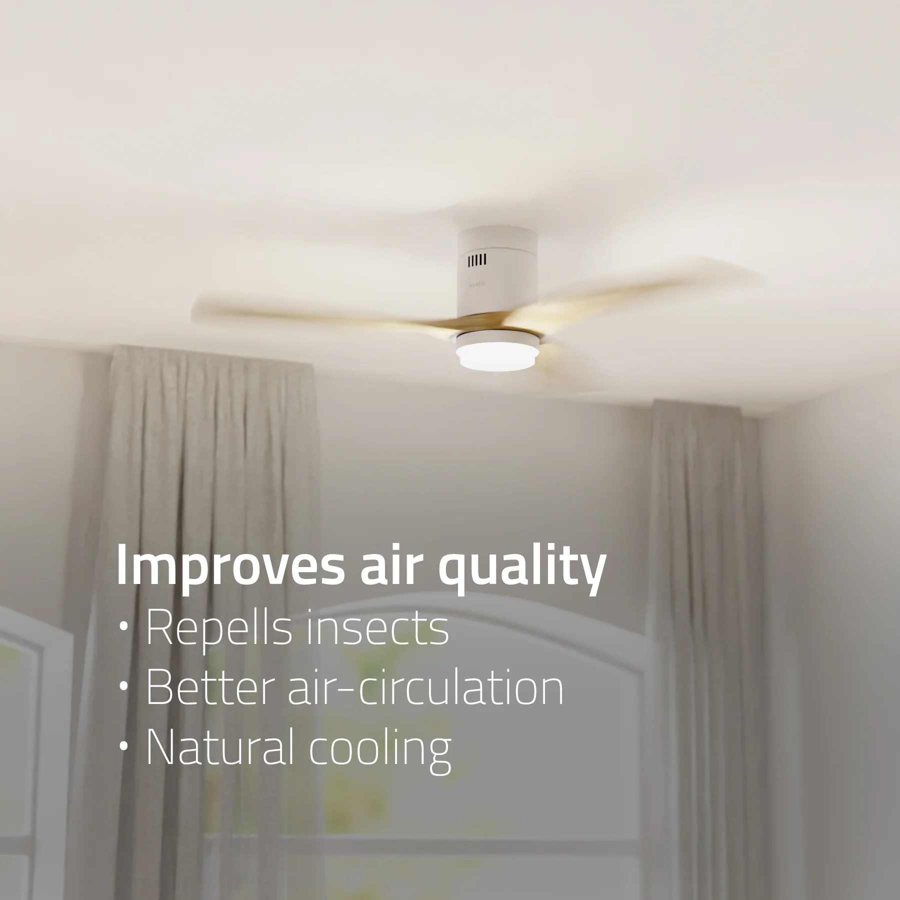 Hombli Smart Ceiling Fan & Light - White & Light Wood - Image 3