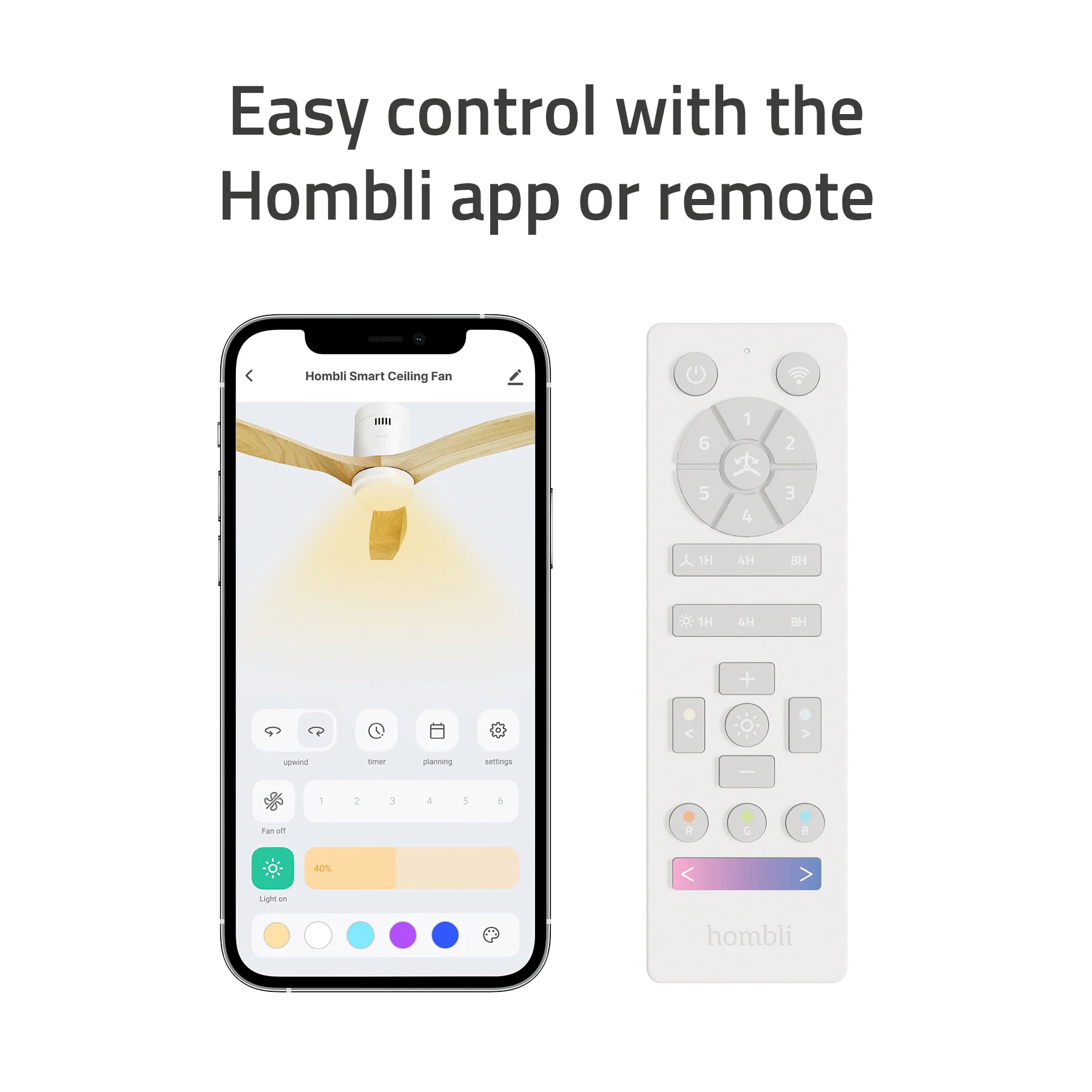 Hombli Smart Ceiling Fan & Light - White & Light Wood - Image 4