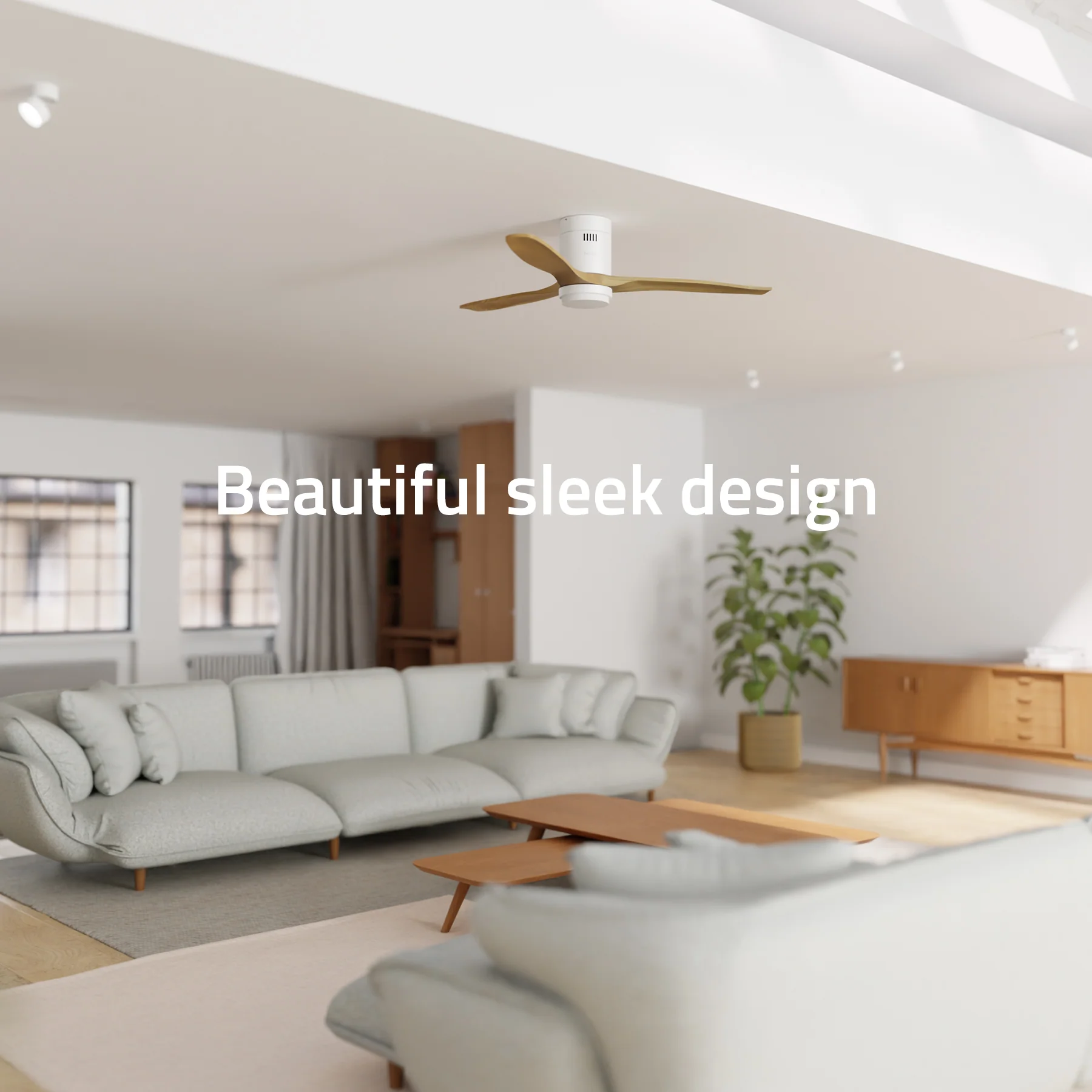 Hombli Smart Ceiling Fan & Light - White & Light Wood - Image 9