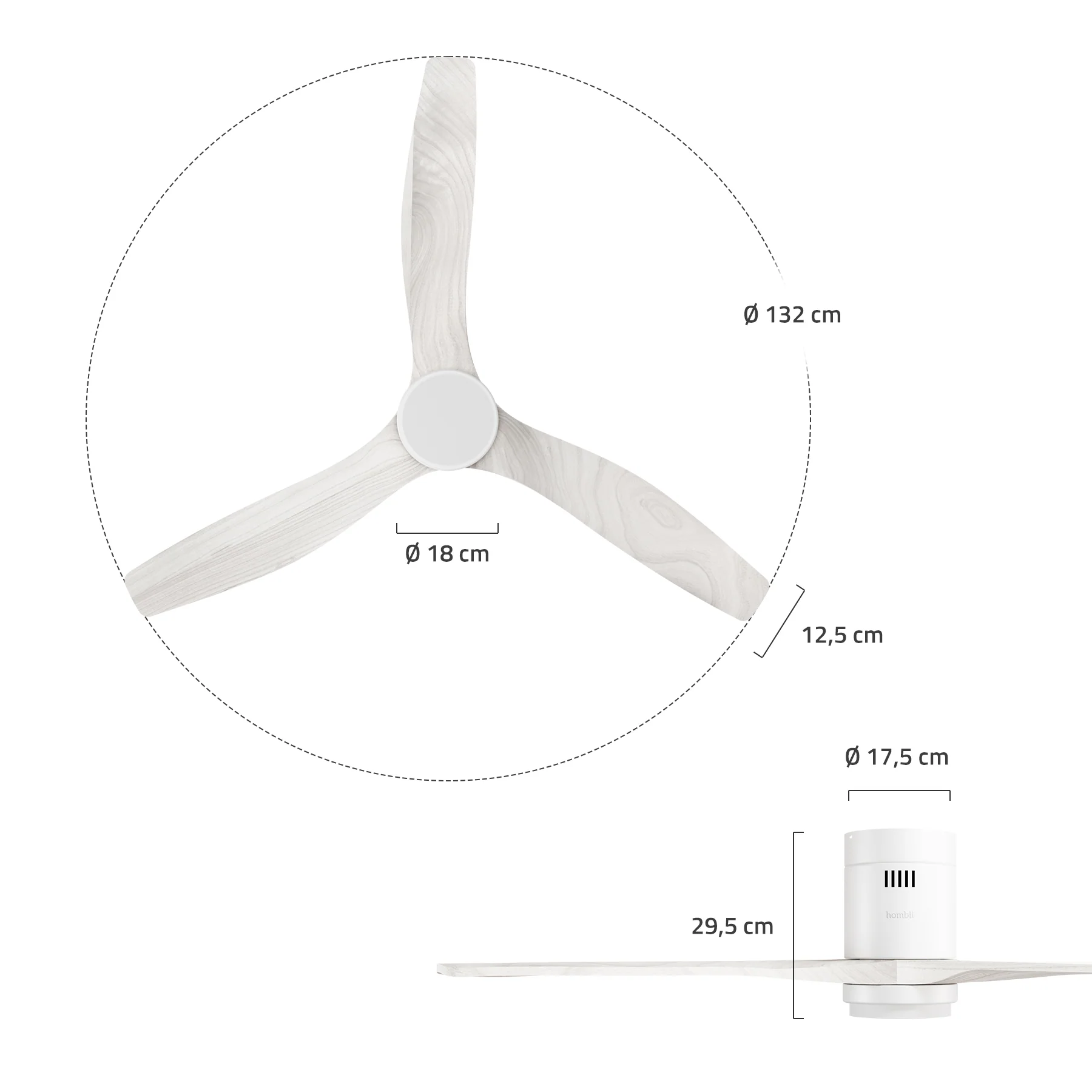 Hombli Smart Ceiling Fan & Light - White & White Wood - Image 11
