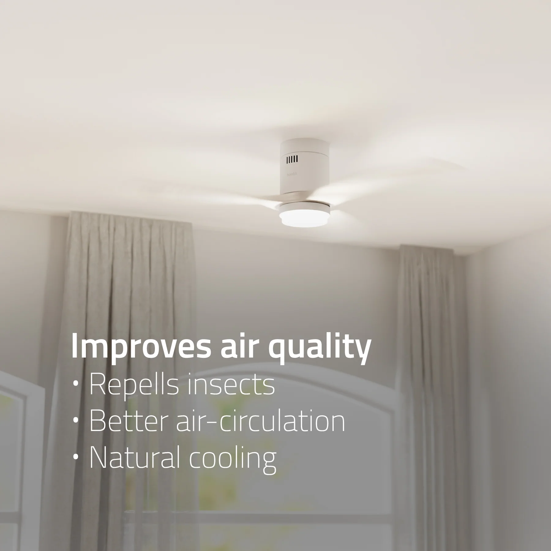 Hombli Smart Ceiling Fan & Light - White & White Wood - Image 3