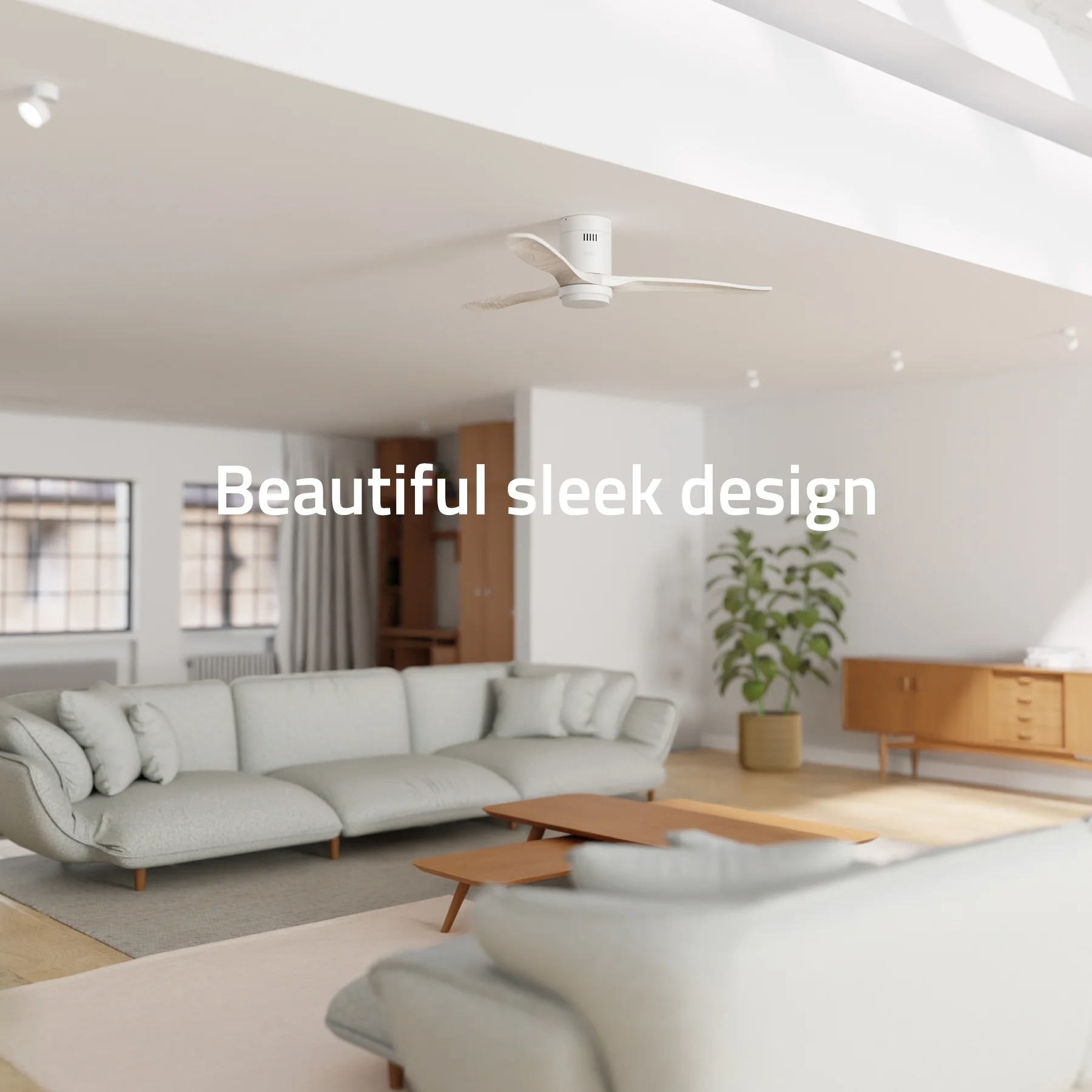 Hombli Smart Ceiling Fan & Light - White & White Wood - Image 9
